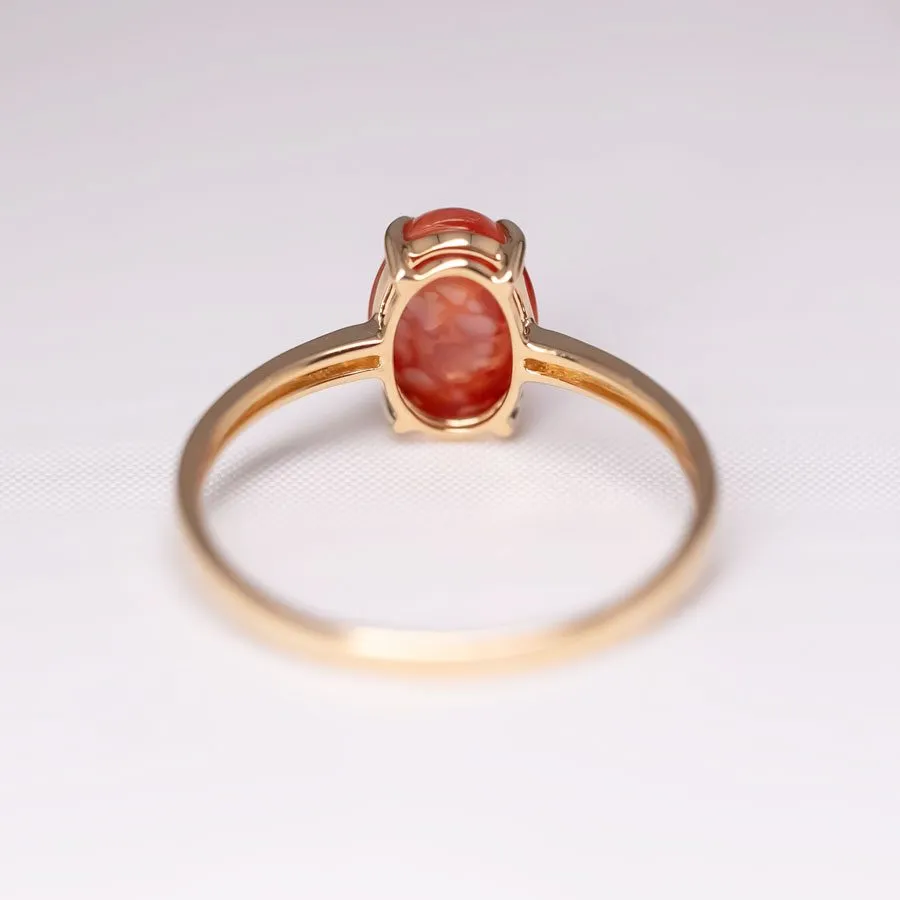 Unique Pattern Egg Fire Opal Engagement Ring 18K Yellow Gold