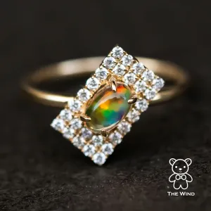 Unique Stylish Mexican Fire Opal Diamond Engagement Ring 18K Yellow Gold