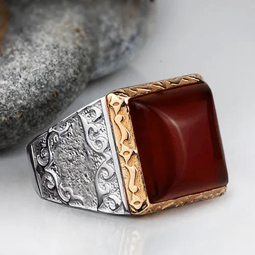 Unique Vintage Men's Ring 925 Silver with Natural Stone