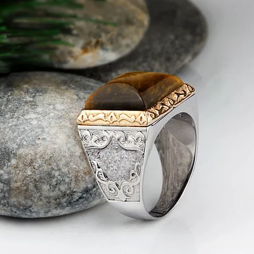 Unique Vintage Men's Ring 925 Silver with Natural Stone