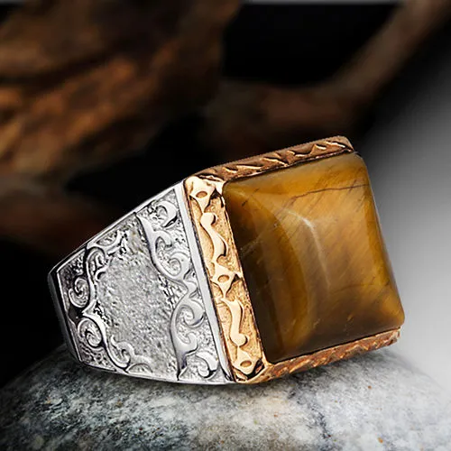 Unique Vintage Men's Ring 925 Silver with Natural Stone