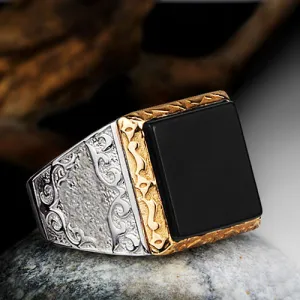 Unique Vintage Men's Ring 925 Silver with Natural Stone