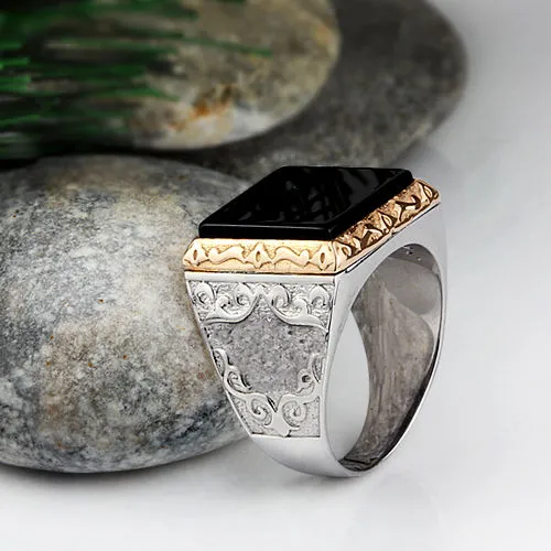 Unique Vintage Men's Ring 925 Silver with Natural Stone