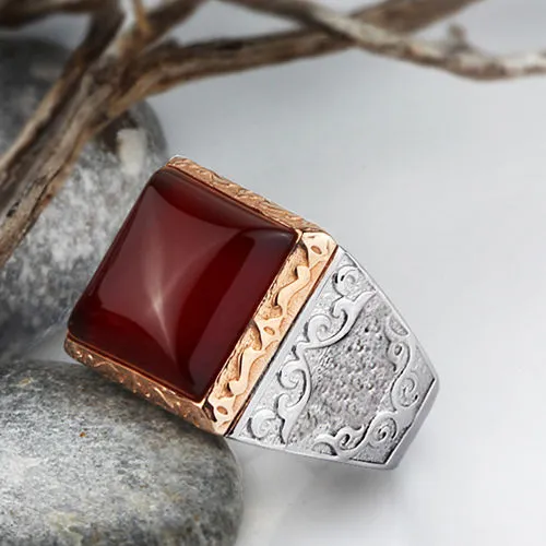 Unique Vintage Men's Ring 925 Silver with Natural Stone