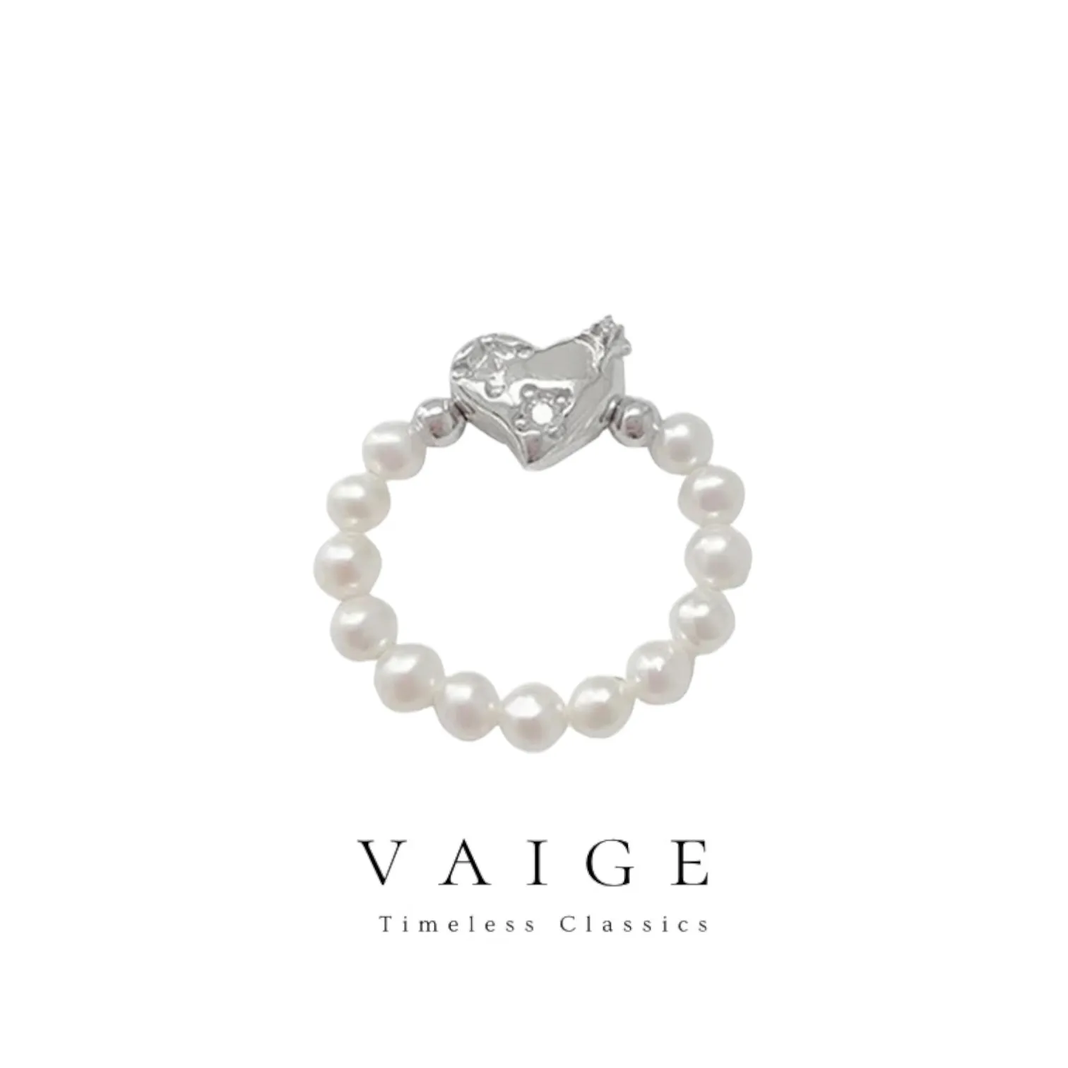 VAIGE Heartfelt Pearl Chain Bead Rings in Radiant Rose Gold and Elegant Silver