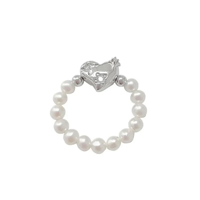 VAIGE Heartfelt Pearl Chain Bead Rings in Radiant Rose Gold and Elegant Silver