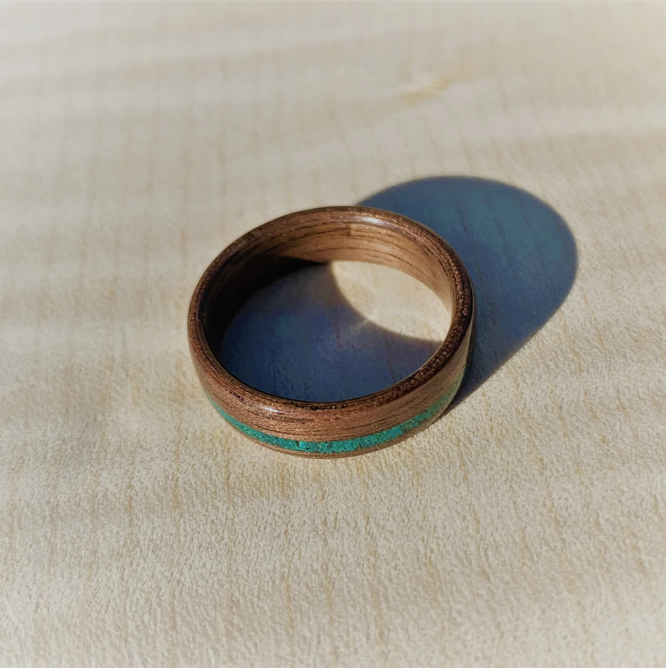 Walnut Turquoise Bentwood Ring Custom Personalized Handmade Wedding Anniversary Men Womans Unique Statement Jewelry Gift