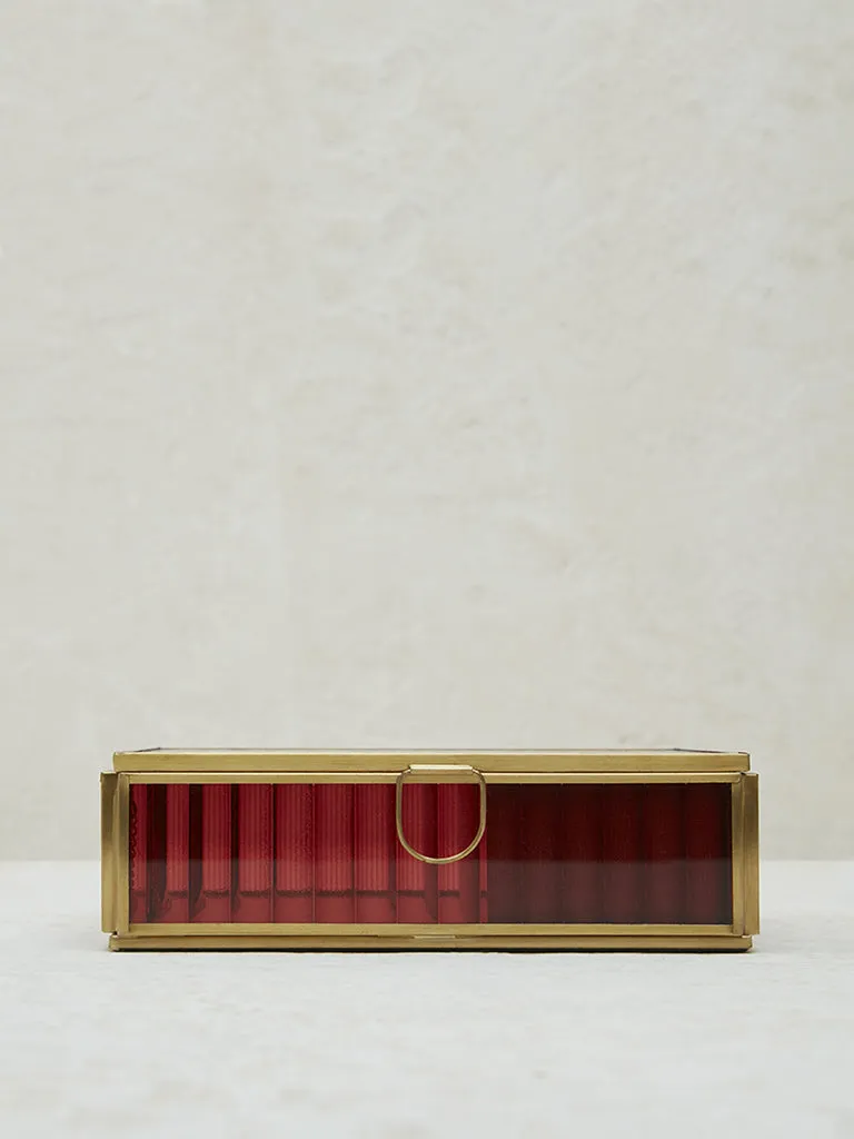 Westside Home Light Red Ribbed Textured Jewellery Box