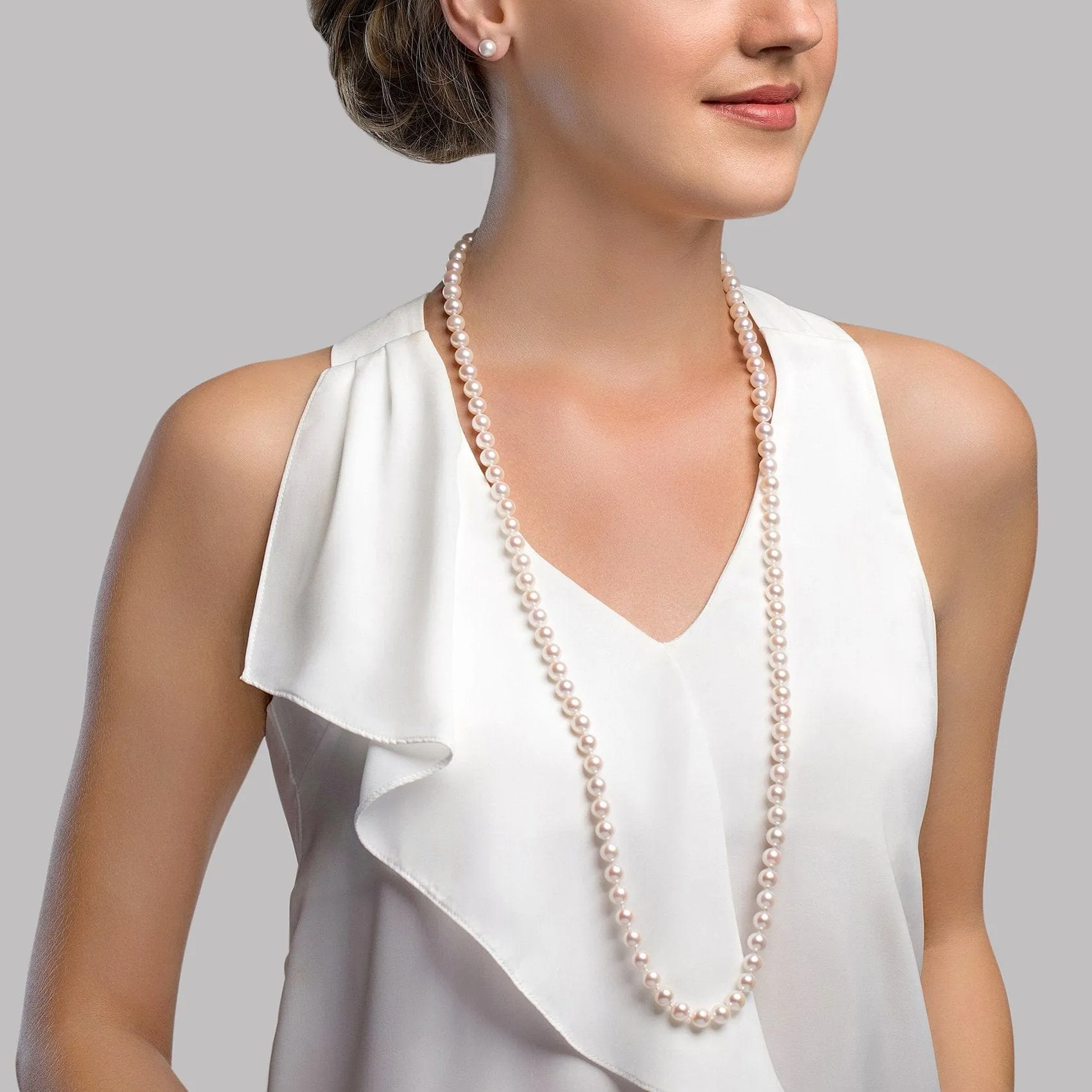 White Japanese Akoya Opera Length Pearl Necklace, 7.5-8.0mm