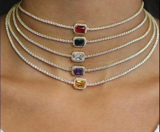 Women Rectangle Cubic Zirconia Choker Necklaces