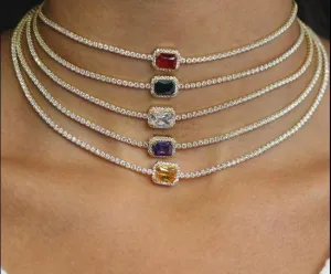 Women Rectangle Cubic Zirconia Choker Necklaces