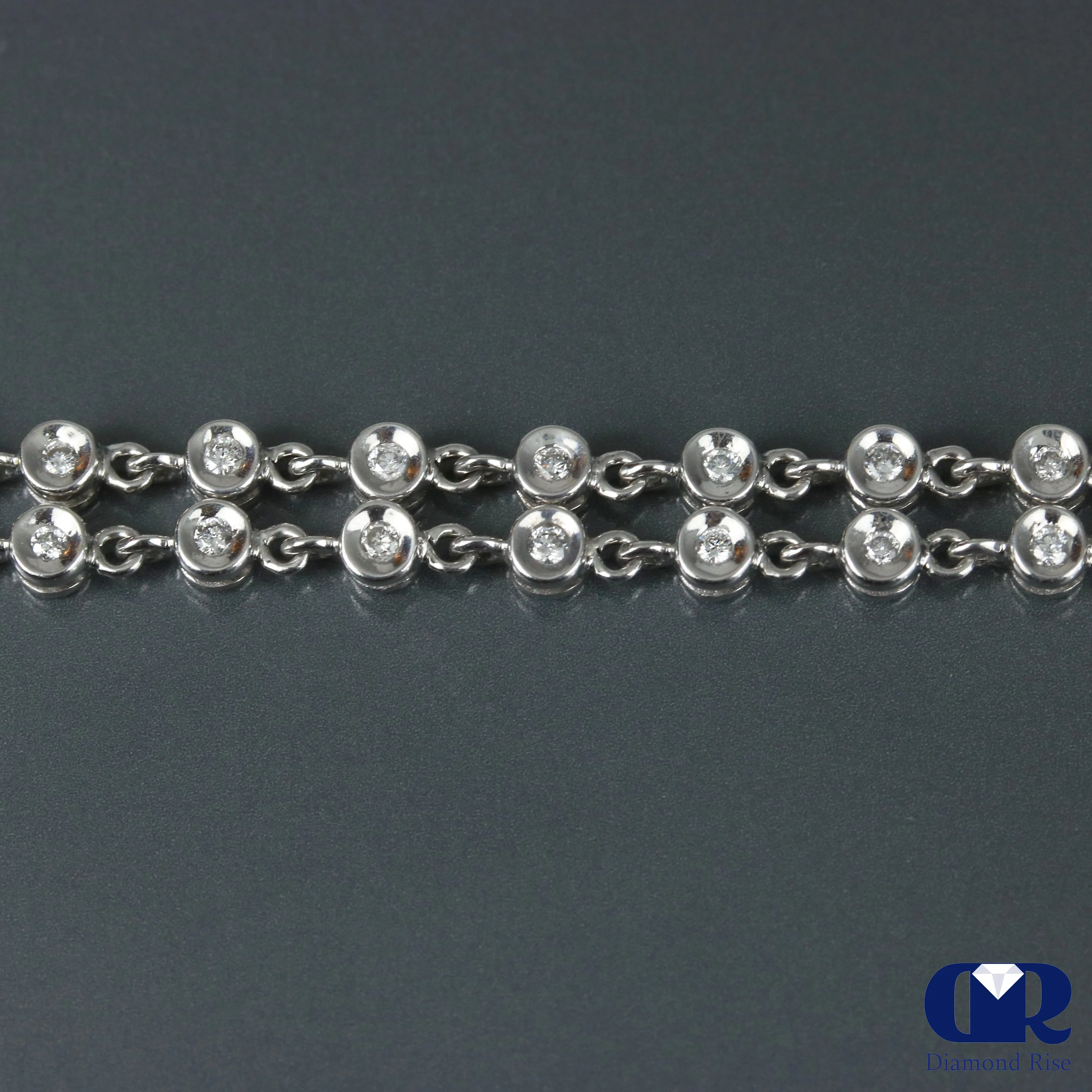 Women's 1.20 Carat Round Cut Diamond Soft Flexible Bracelet In 14K White Gold