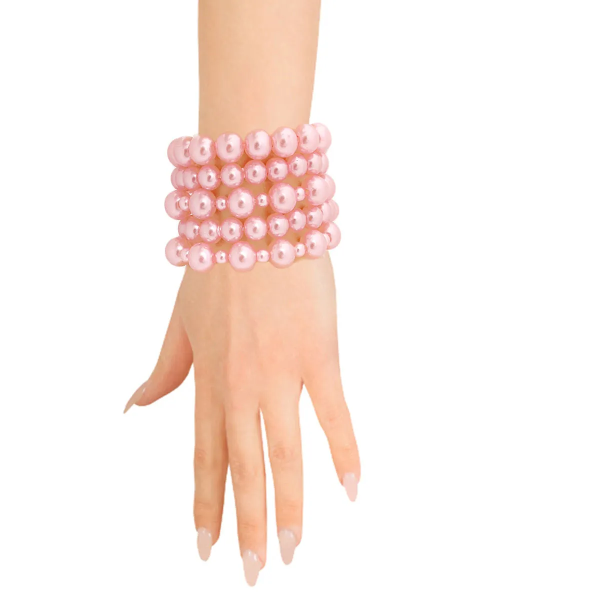 Women's Light Pink Faux Pearl Bracelet Set