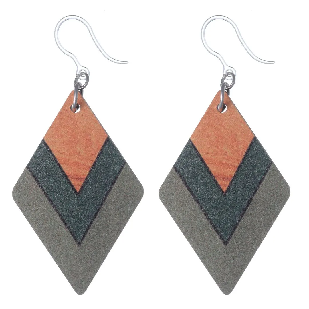 Wooden Chevron Dangles Hypoallergenic Earrings for Sensitive Ears Made with Plastic Posts