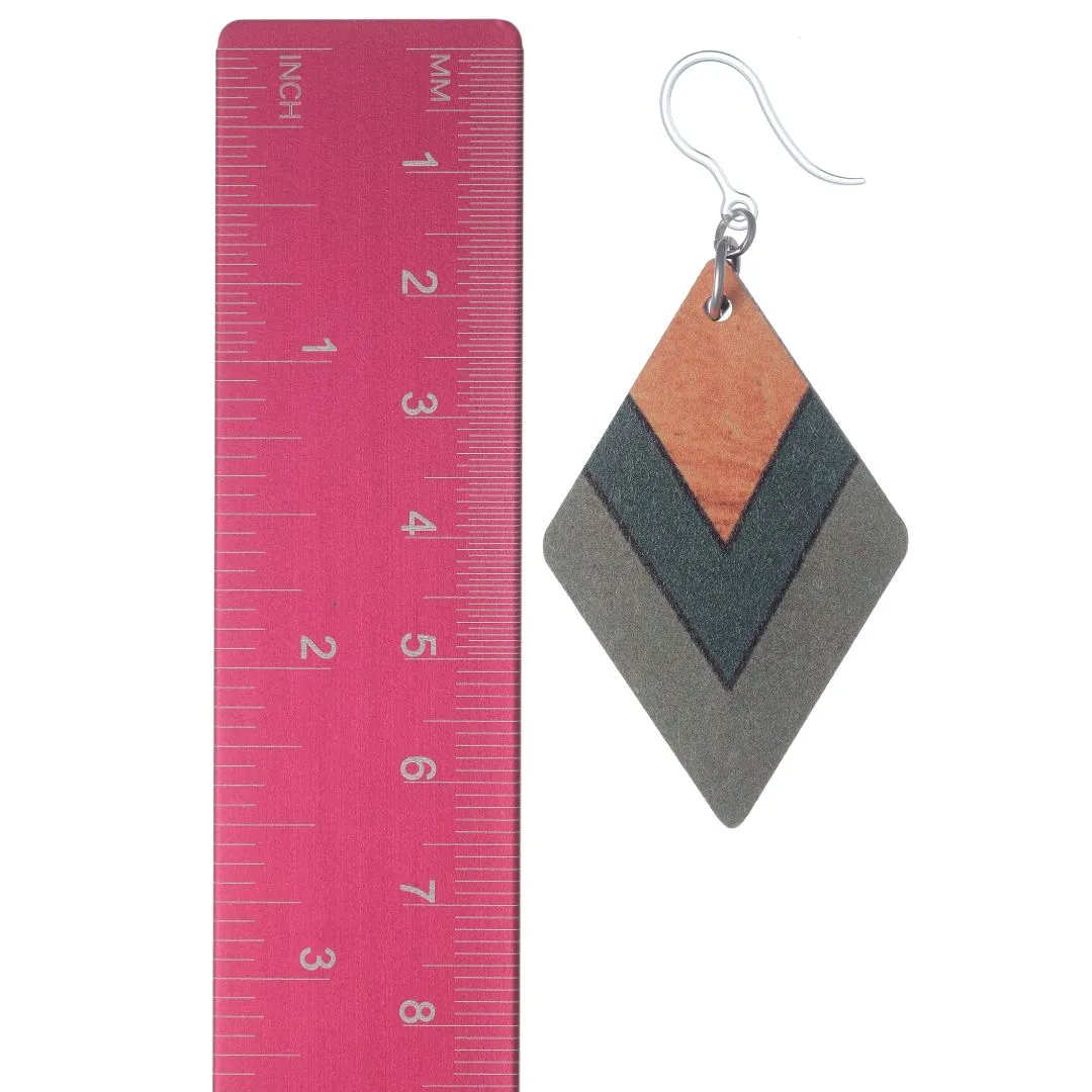 Wooden Chevron Dangles Hypoallergenic Earrings for Sensitive Ears Made with Plastic Posts